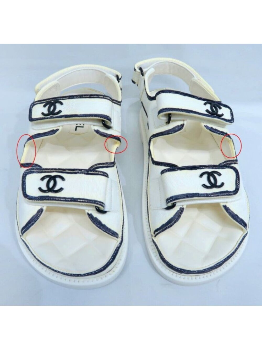 Chanel Velcro Comfort Sandals CC Mark Off White Black 38C - Picture 3 of 10